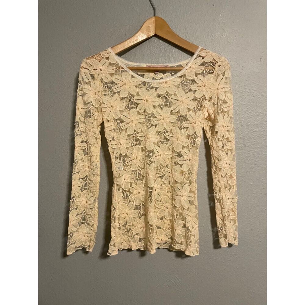 Young Essence Womens Top Size Small Cream Floral Mesh Sheer Romantic Fairy Y2K